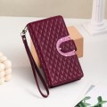 For iPhone 15 Plus Glitter Lattice Zipper Wallet Leather Phone Case(Wine Red)
