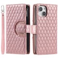 For iPhone 15 Glitter Lattice Zipper Wallet Leather Phone Case(Rose Gold)