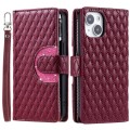 For iPhone 14 Plus Glitter Lattice Zipper Wallet Leather Phone Case(Wine Red)