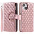 For iPhone 14 Plus Glitter Lattice Zipper Wallet Leather Phone Case(Rose Gold)