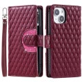 For iPhone 14 Glitter Lattice Zipper Wallet Leather Phone Case(Wine Red)