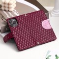 For iPhone 14 Pro Glitter Lattice Zipper Wallet Leather Phone Case(Wine Red)