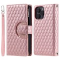 For iPhone 14 Pro Glitter Lattice Zipper Wallet Leather Phone Case(Rose Gold)