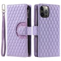 For iPhone 12 / 12 Pro Glitter Lattice Zipper Wallet Leather Phone Case(Purple)
