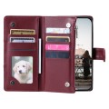 For iPhone 12 / 12 Pro Glitter Lattice Zipper Wallet Leather Phone Case(Wine Red)