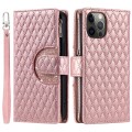 For iPhone 12 / 12 Pro Glitter Lattice Zipper Wallet Leather Phone Case(Rose Gold)