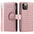 For iPhone 12 Pro Max Glitter Lattice Zipper Wallet Leather Phone Case(Rose Gold)