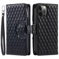 For iPhone 11 Pro Max Glitter Lattice Zipper Wallet Leather Phone Case(Black)