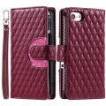 For iPhone 7 / 8 / SE 2022 Glitter Lattice Zipper Wallet Leather Phone Case(Wine Red)