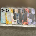 For iPhone 15 Pro Max Crystal Ice Cooling Shockproof TPU Phone Case(Dark Blue Flower)
