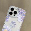 For iPhone 14 Pro Max Crystal Ice Cooling Shockproof TPU Phone Case(Dark Blue Flower)
