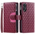 For OPPO A38 4G Glitter Lattice Zipper Wallet Leather Phone Case(Wine Red)