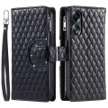 For OPPO A58 4G Glitter Lattice Zipper Wallet Leather Phone Case(Black)