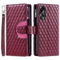 For OPPO A58 4G Glitter Lattice Zipper Wallet Leather Phone Case(Wine Red)