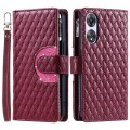 For OPPO A58 5G Glitter Lattice Zipper Wallet Leather Phone Case(Wine Red)