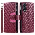 For OPPO A98 Glitter Lattice Zipper Wallet Leather Phone Case(Wine Red)