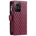 For Xiaomi Redmi Note 12S Glitter Lattice Zipper Wallet Leather Phone Case(Wine Red)