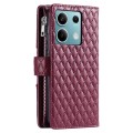 For Xiaomi Redmi Note 13 4G Global Glitter Lattice Zipper Wallet Leather Phone Case(Wine Red)