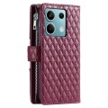 For Xiaomi Redmi Note 13 5G Glitter Lattice Zipper Wallet Leather Phone Case(Wine Red)