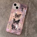 For iPhone 12 Pro Dual-layer Water Rippled Acrylic Hybrid TPU Phone Case(Pink Butterflies)