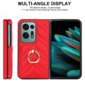 For OPPO Find N2 V-shaped PU Hybrid TPU Ring Holder Phone Case(Red)