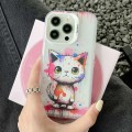 For iPhone 15 Pro Max Painted Color Ink Animals TPU Phone Case(Graffiti Cat)