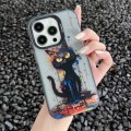 For iPhone 15 Pro Max Painted Color Ink Animals TPU Phone Case(Black Cat)