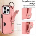 For iPhone 15 Pro Max Calf Texture Wrist Card Slot Ring Phone Case(Pink)