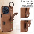 For iPhone 15 Pro Max Calf Texture Wrist Card Slot Ring Phone Case(Brown)