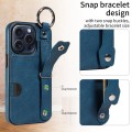 For iPhone 15 Pro Max Calf Texture Wrist Card Slot Ring Phone Case(Blue)
