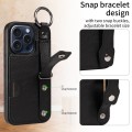 For iPhone 15 Pro Max Calf Texture Wrist Card Slot Ring Phone Case(Black)