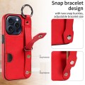 For iPhone 15 Pro Calf Texture Wrist Card Slot Ring Phone Case(Red)