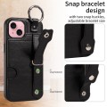 For iPhone 15 Plus Calf Texture Wrist Card Slot Ring Phone Case(Black)