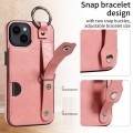 For iPhone 14 Plus Calf Texture Wrist Card Slot Ring Phone Case(Pink)