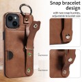 For iPhone 14 Plus Calf Texture Wrist Card Slot Ring Phone Case(Brown)