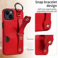 For iPhone 14 Plus Calf Texture Wrist Card Slot Ring Phone Case(Red)