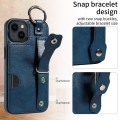 For iPhone 14 Plus Calf Texture Wrist Card Slot Ring Phone Case(Blue)
