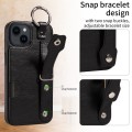 For iPhone 14 Plus Calf Texture Wrist Card Slot Ring Phone Case(Black)