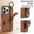 For iPhone 14 Pro Calf Texture Wrist Card Slot Ring Phone Case(Brown)