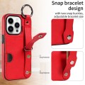 For iPhone 14 Pro Calf Texture Wrist Card Slot Ring Phone Case(Red)