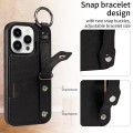 For iPhone 14 Pro Calf Texture Wrist Card Slot Ring Phone Case(Black)