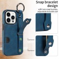 For iPhone 14 Pro Max Calf Texture Wrist Card Slot Ring Phone Case(Blue)