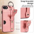 For iPhone 7 / 8 / SE 2022 Calf Texture Wrist Card Slot Ring Phone Case(Pink)