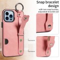 For iPhone 13 Pro Max Calf Texture Wrist Card Slot Ring Phone Case(Pink)