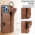 For iPhone 13 Pro Max Calf Texture Wrist Card Slot Ring Phone Case(Brown)