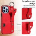 For iPhone 13 Pro Max Calf Texture Wrist Card Slot Ring Phone Case(Red)