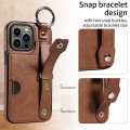 For iPhone 13 Pro Calf Texture Wrist Card Slot Ring Phone Case(Brown)
