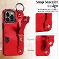 For iPhone 13 Pro Calf Texture Wrist Card Slot Ring Phone Case(Red)