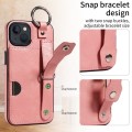 For iPhone 13 Calf Texture Wrist Card Slot Ring Phone Case(Pink)