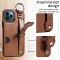 For iPhone 12 / 12 Pro Calf Texture Wrist Card Slot Ring Phone Case(Brown)